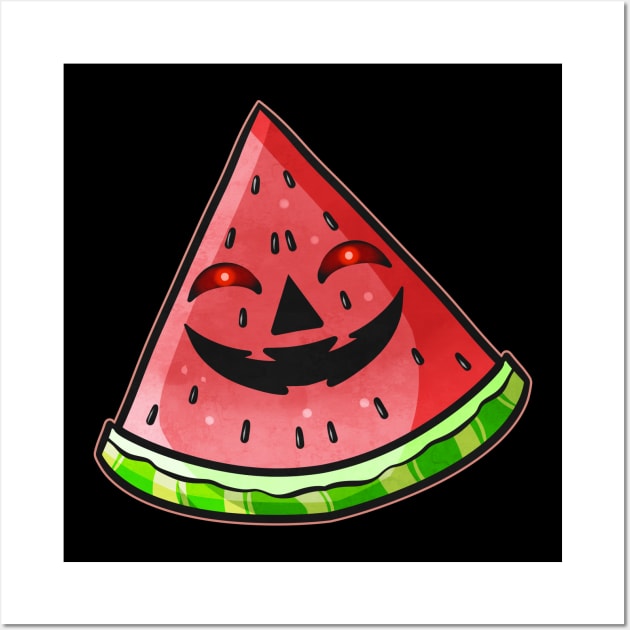 Evil Jack O Lantern Face in Watermelon Halloween Wall Art by SinBle